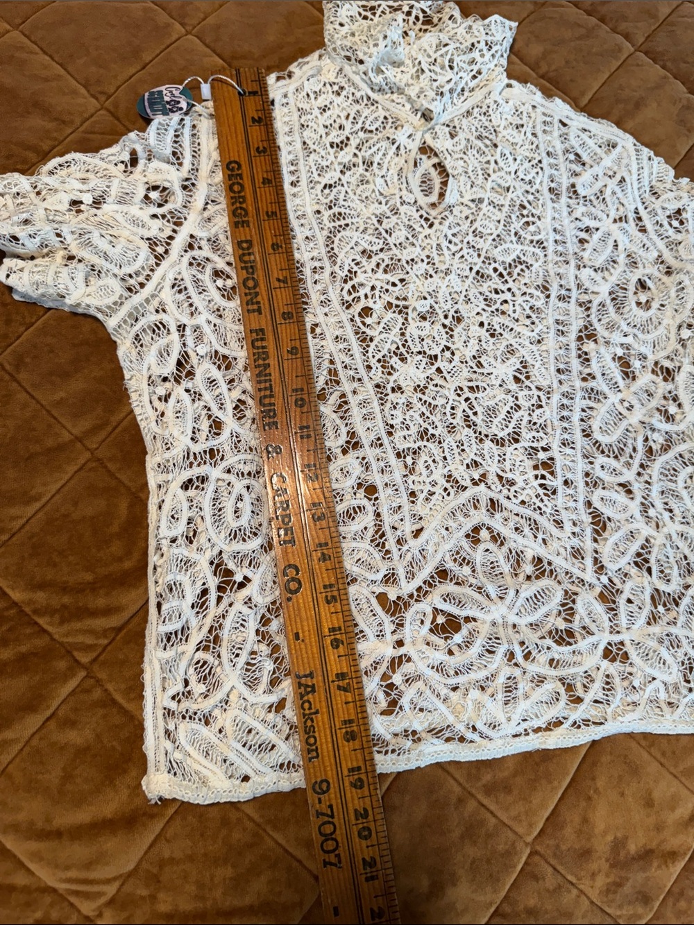 Vintage Cream Crochet Lace Short-Sleeve Blouse - Picture 5 of 7
